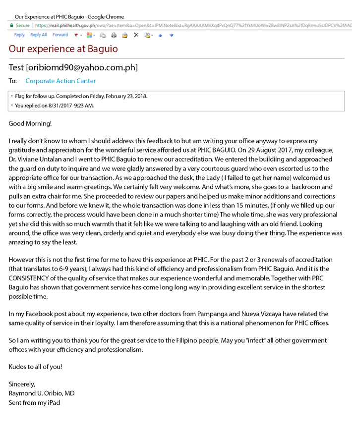 Email from Raymond Oribio