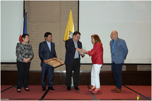 (L-R) Senior Manager of Overseas Filipino Program Chona Yap, Soria, APCEO Dr. Ferrer, Jocelyn Sanchez, Deputy Administrator of POEA, and Basa.